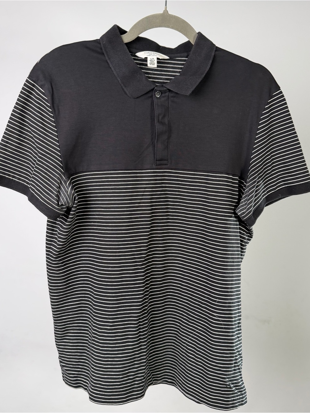 Calvin Klein Black and White Striped Polo